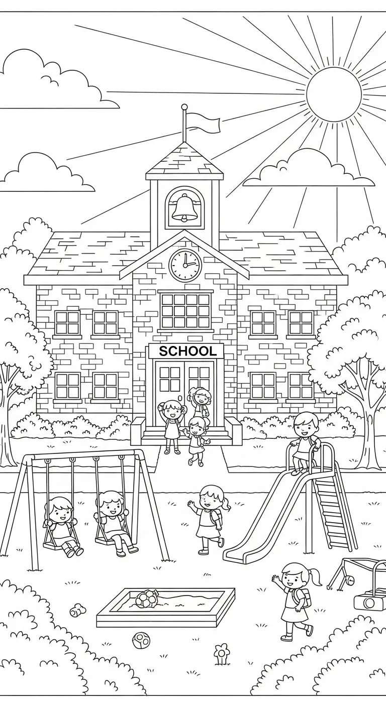 in tranh tô màu Tranh Tô Màu Trường Tiểu Học cho bé 5 tuổi