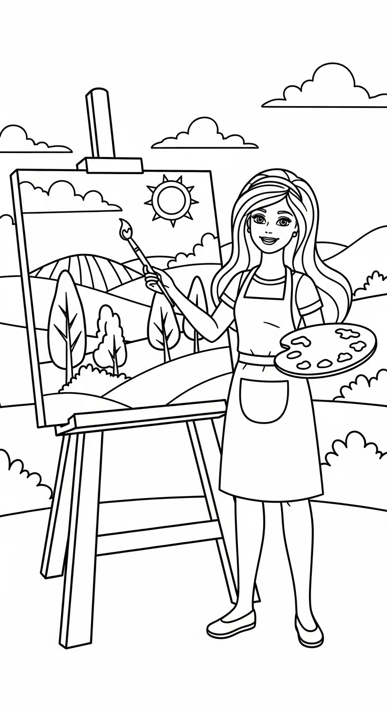 hình tô màu Barbie cho bé đơn giản