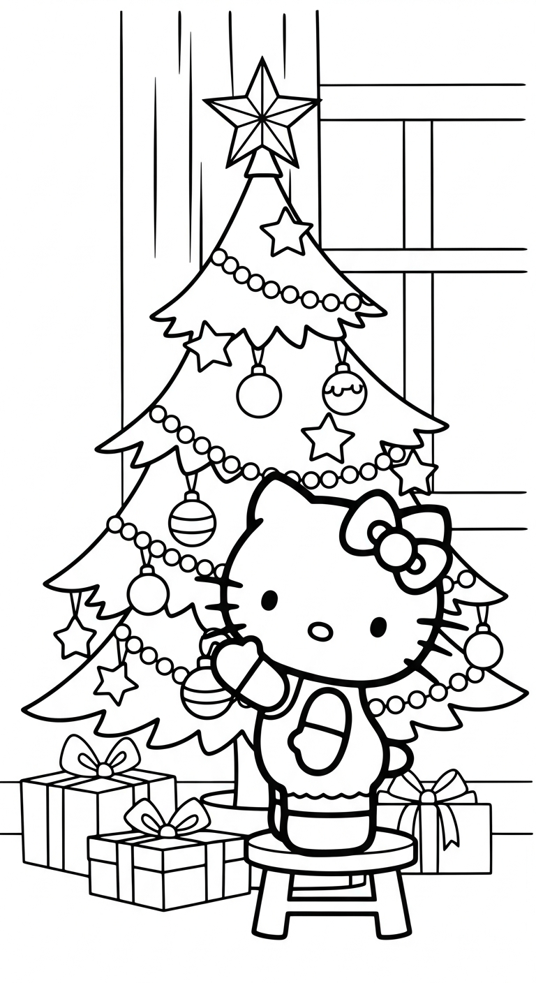 tranh tô màu Hello Kitty cho bé đơn giản