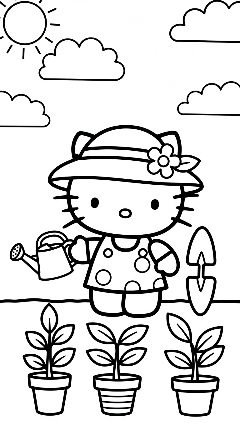 in tranh tô màu Hello Kitty cho bé 5 tuổi