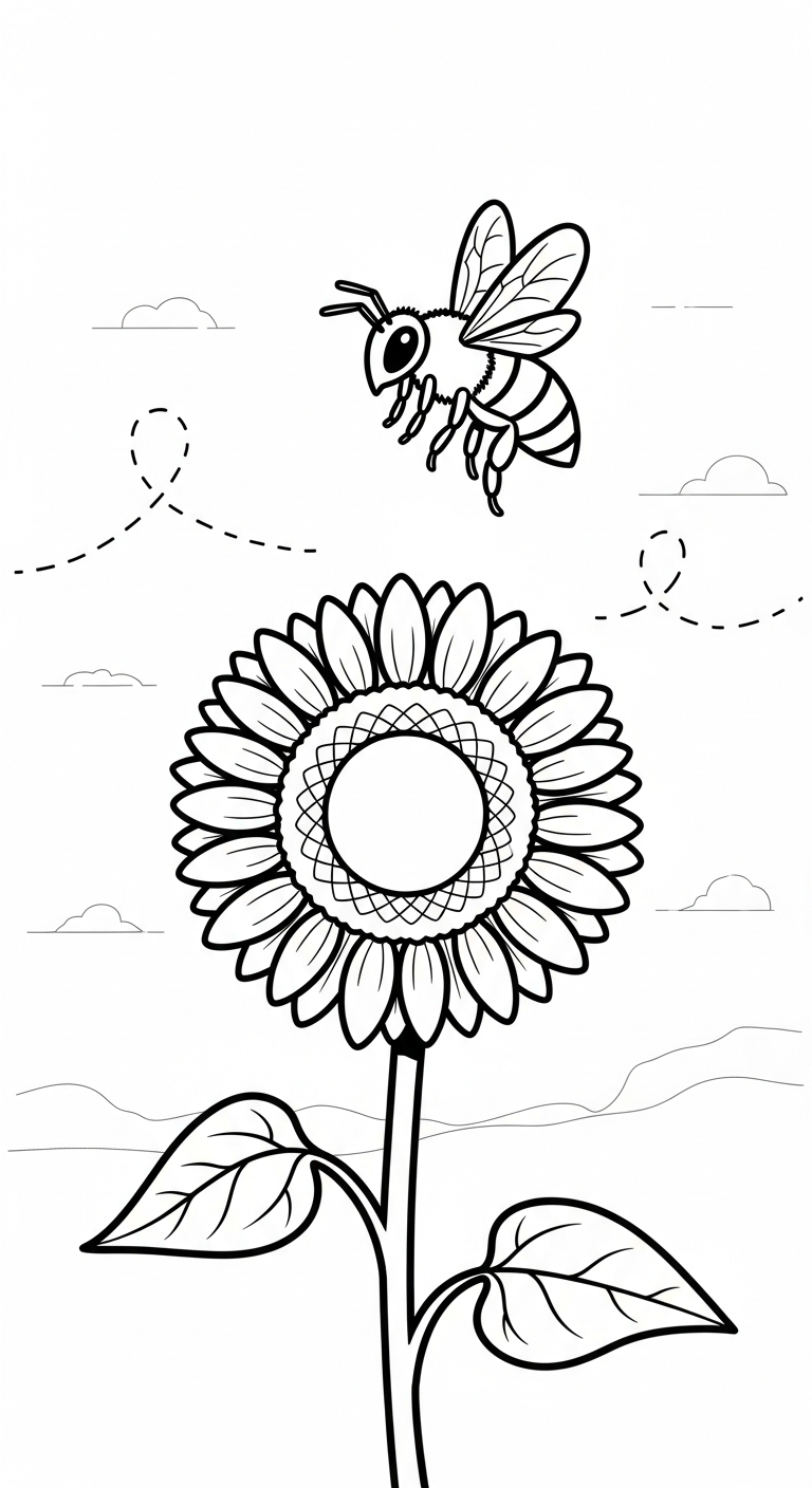 in hình tô màu Hoa hướng dương cho bé 8 tuổi