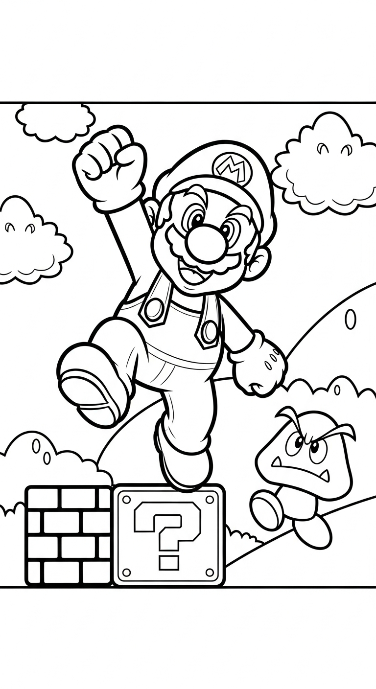 tải hình tô màu Mario cho bé 8 tuổi