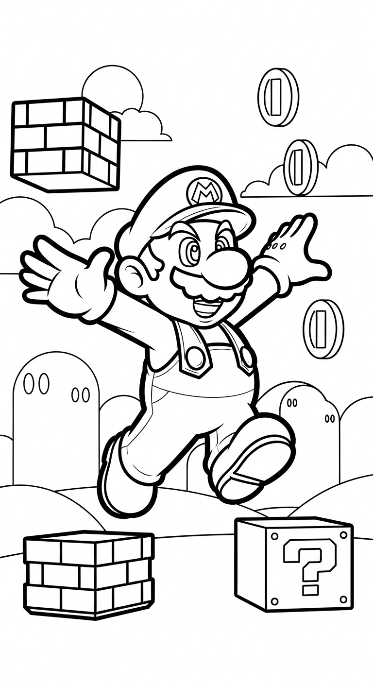 in tranh tô màu Mario