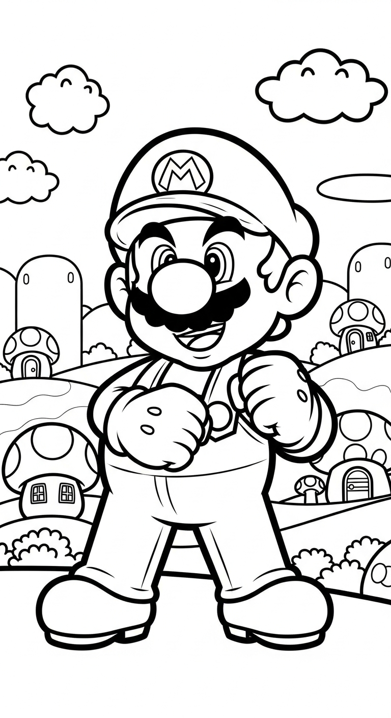 in tranh tô màu Mario cho bé 8 tuổi