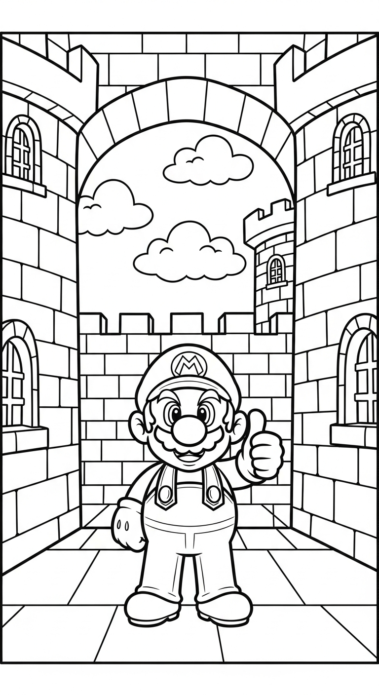 file pdf hình tô màu Mario cho bé