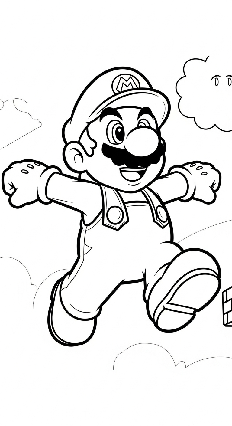 in hình tô màu Mario cho bé 8 tuổi