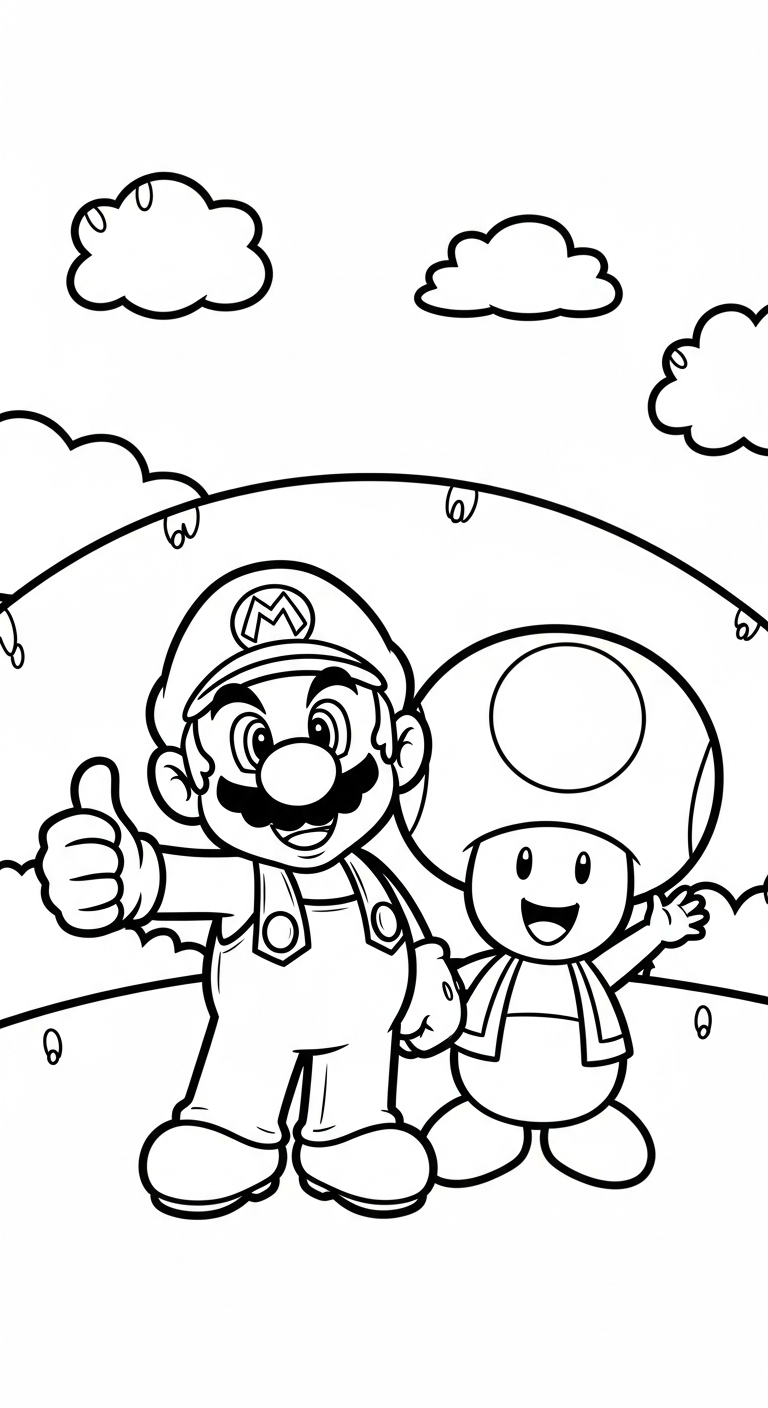 tranh tô màu Mario cho bé tải miễn phí 1