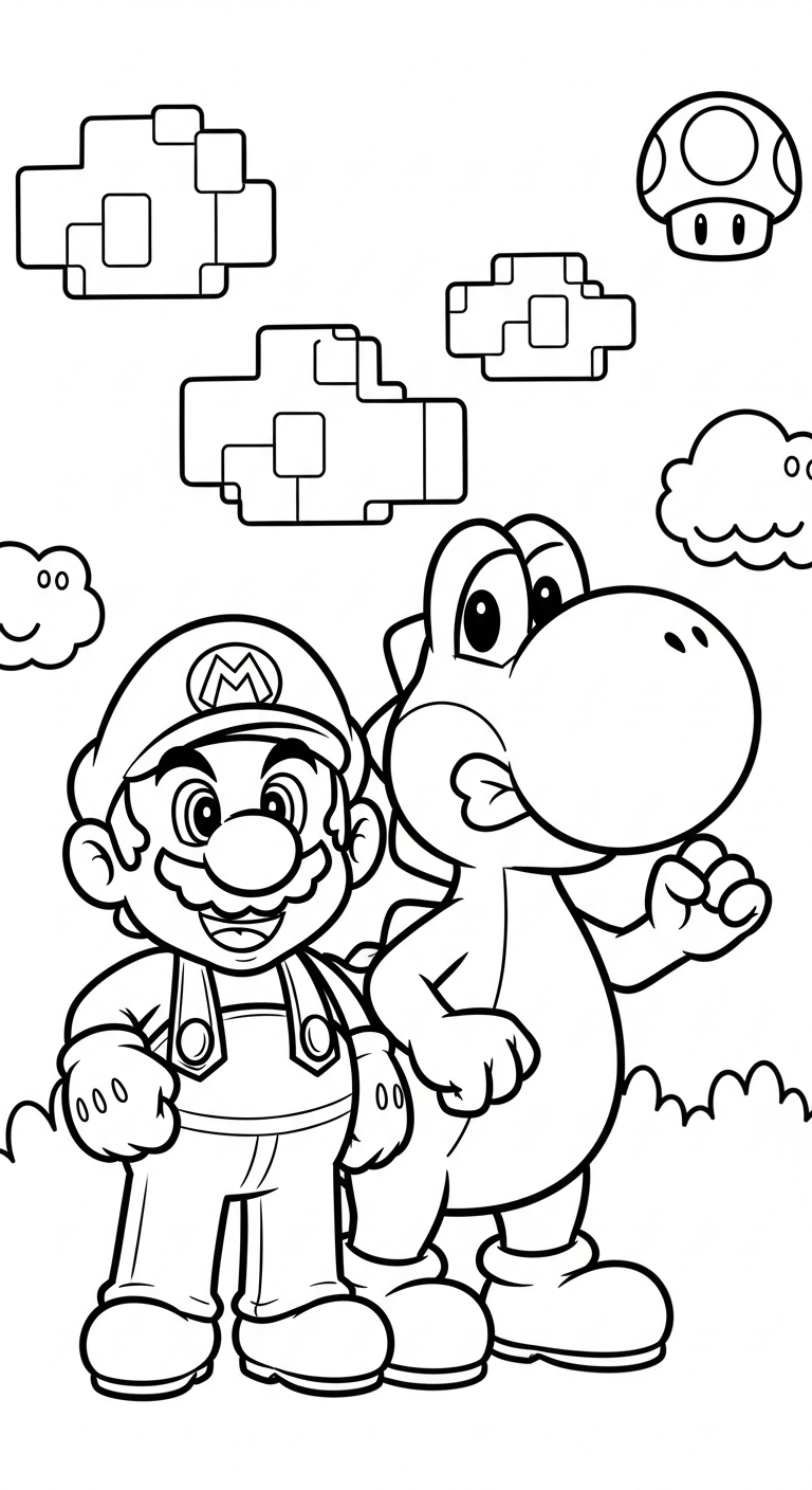 in hình tô màu Mario cho bé 6 tuổi