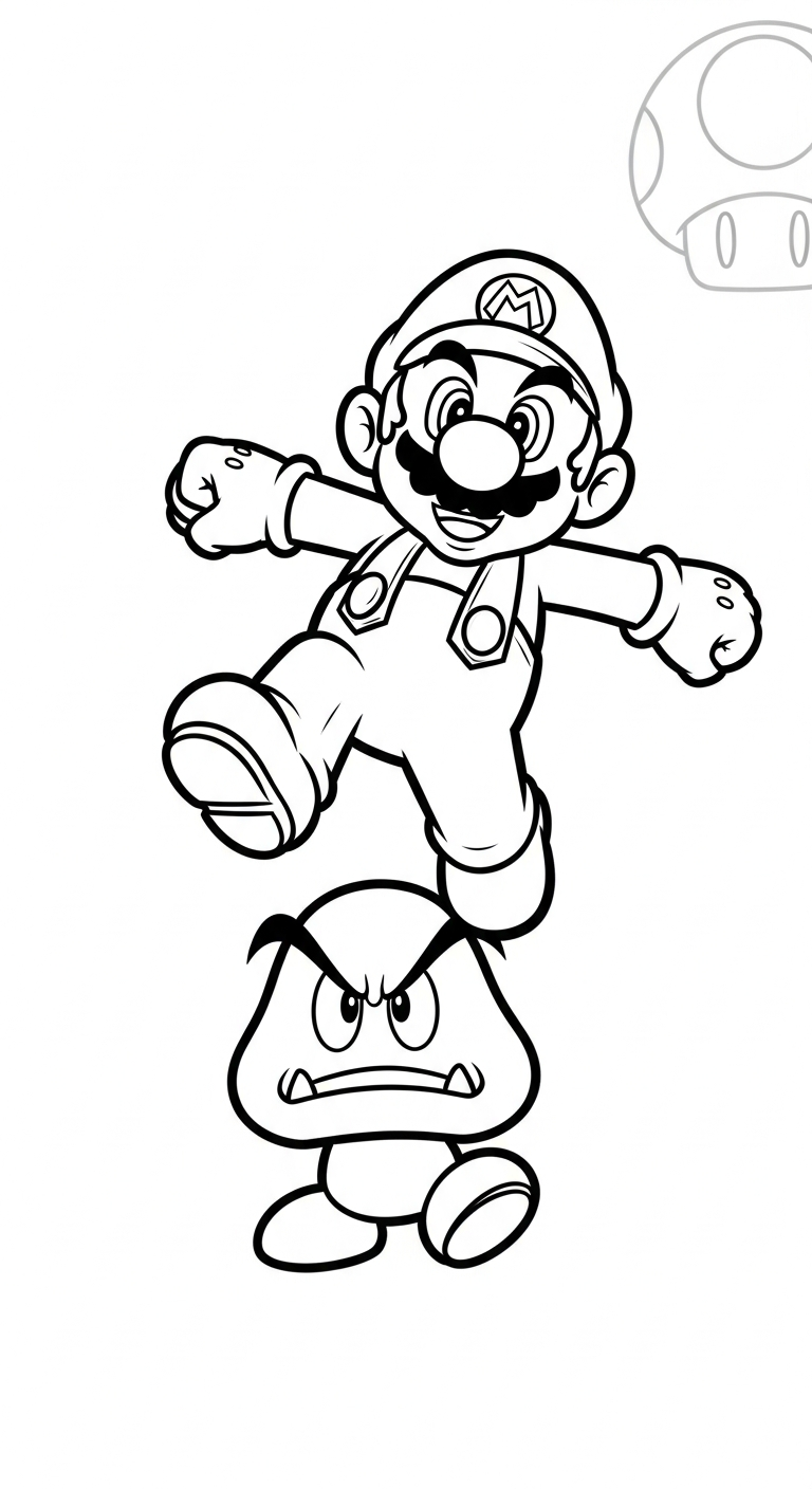 in tranh tô màu Mario cho bé 4 tuổi