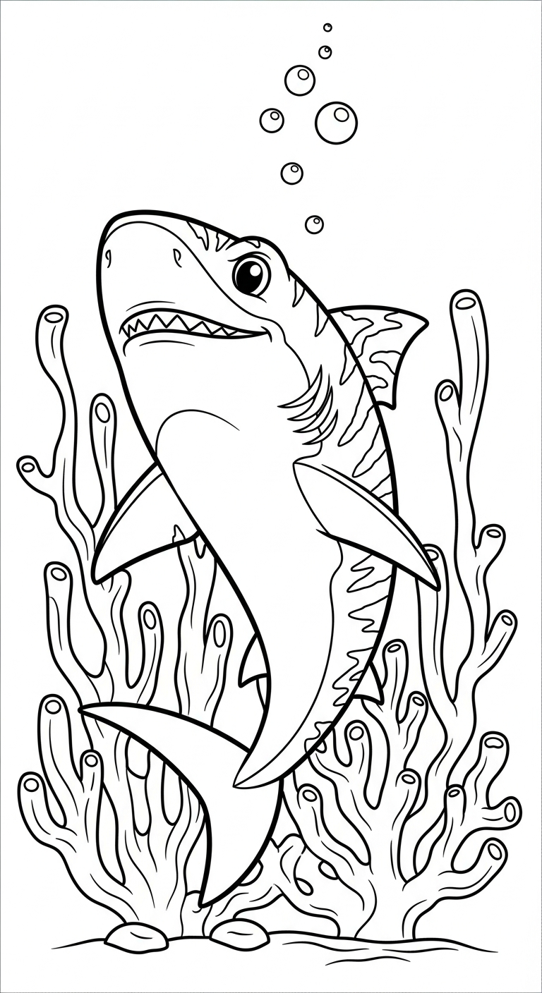 in tranh tô màu cá mập cho bé 7 tuổi