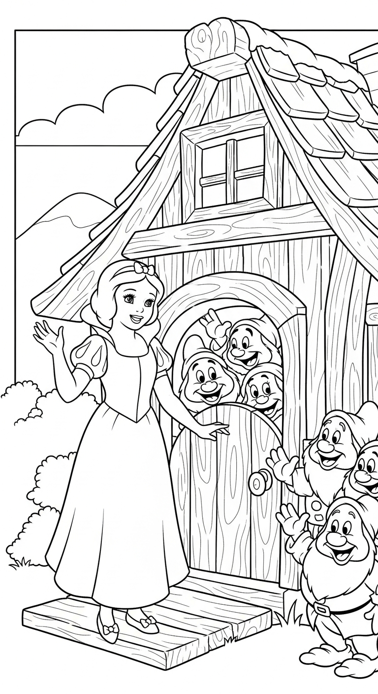 mẫu hình tô màu công chúa Bạch Tuyết cho bé