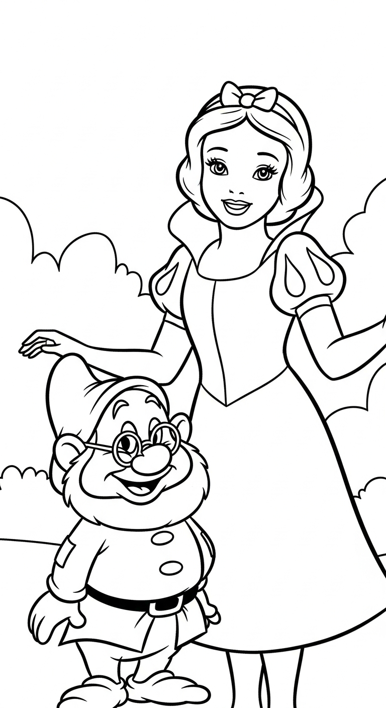 in hình tô màu công chúa Bạch Tuyết cho bé 5 tuổi