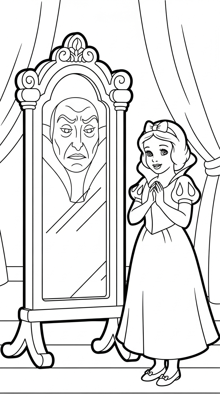 in hình tô màu công chúa Bạch Tuyết cho bé 6 tuổi