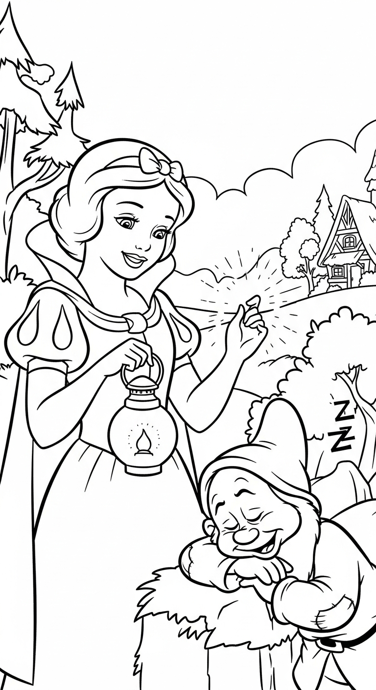 in hình tô màu công chúa Bạch Tuyết miễn phí