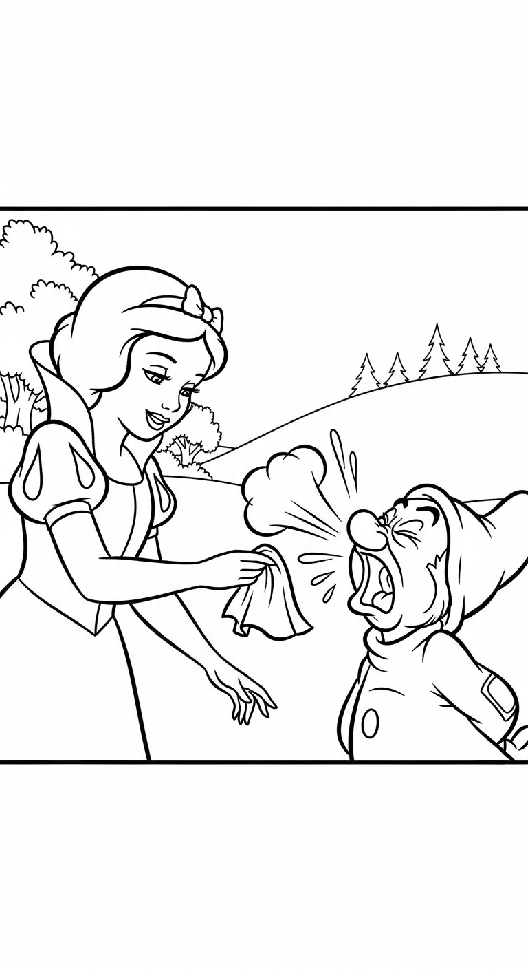 mẫu in hình tô màu công chúa Bạch Tuyết cho bé