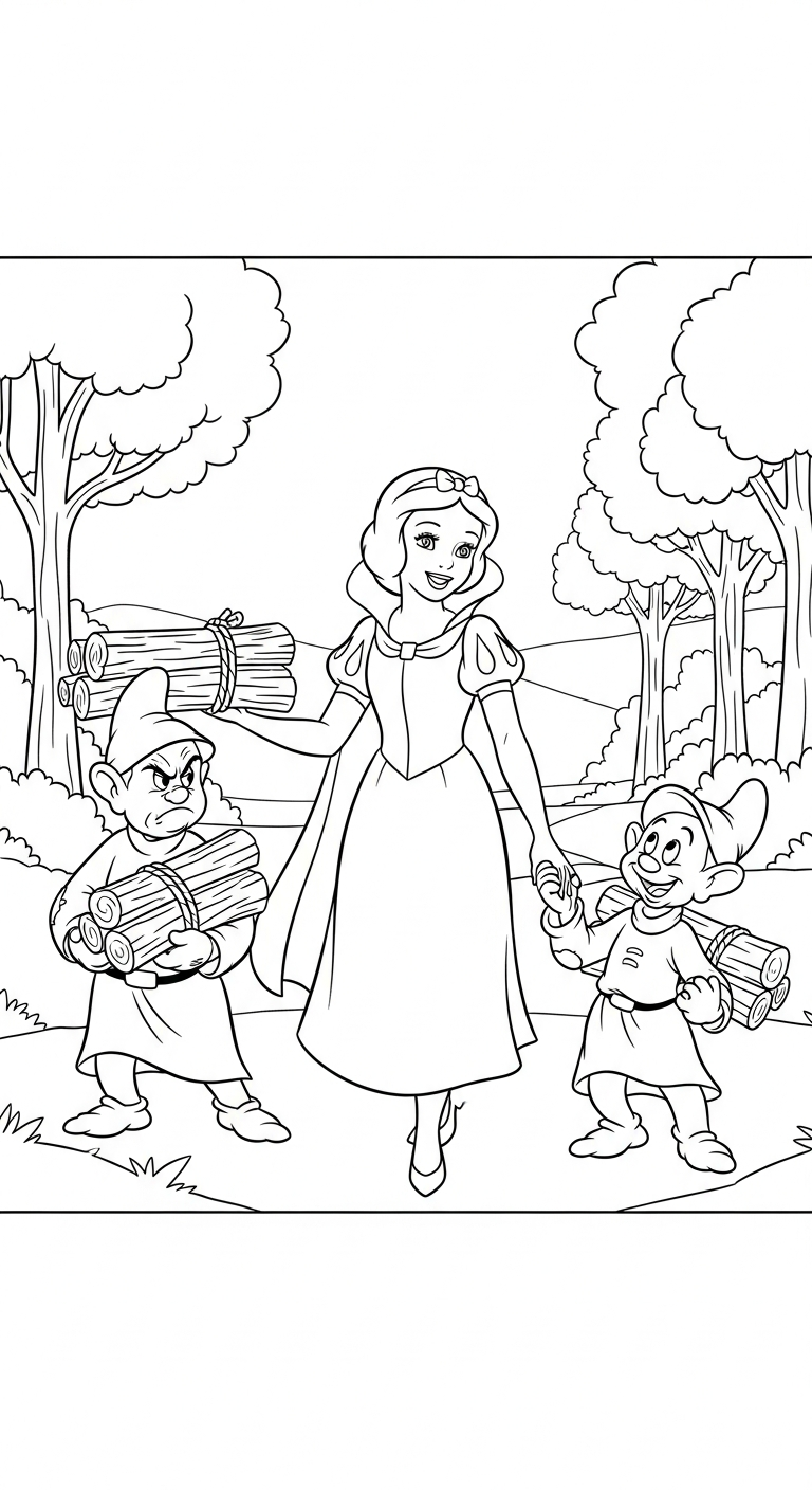 tranh tô màu công chúa Bạch Tuyết cho bé 3 tuổi miễn phí