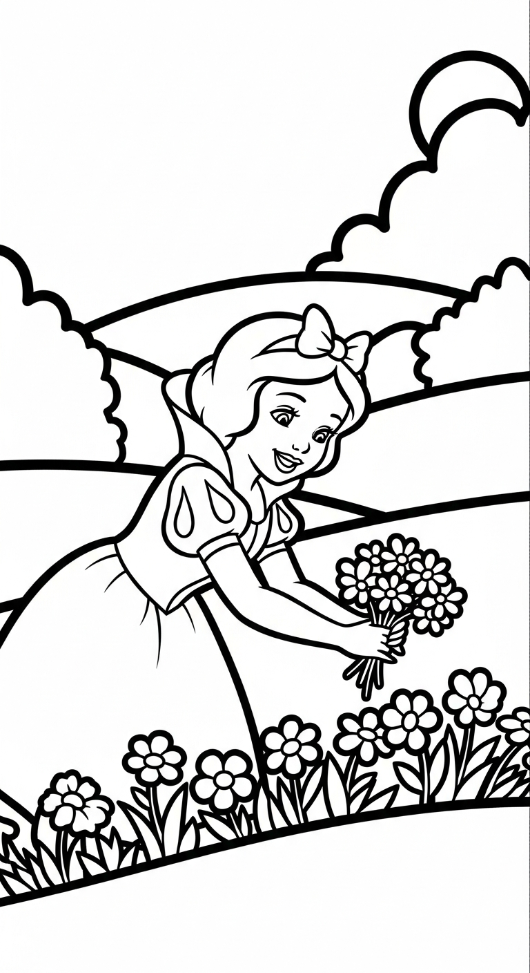 in tranh tô màu công chúa Bạch Tuyết cho bé 6 tuổi