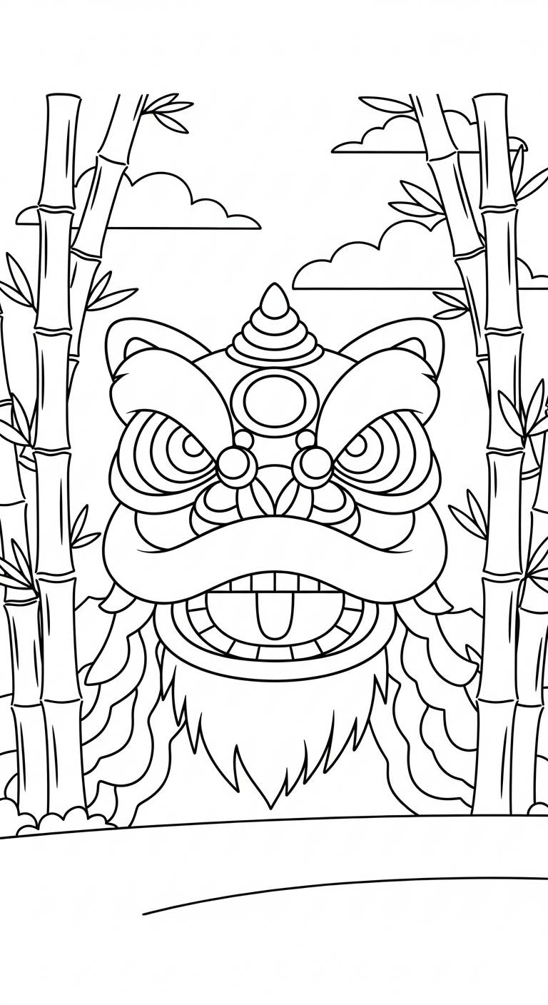 tranh tô màu đầu lân cho bé 7-8 tuổi