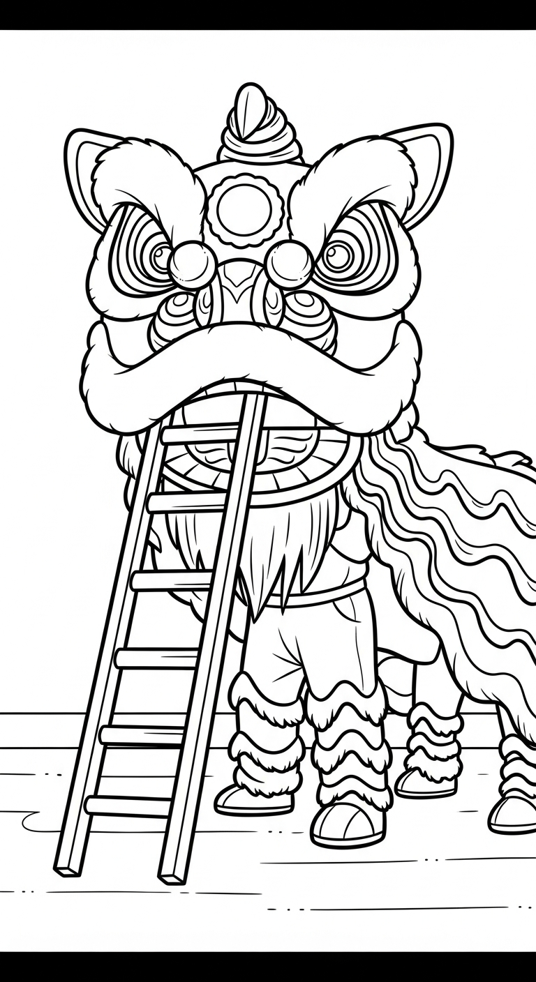 in hình tô màu đầu lân khổ A4