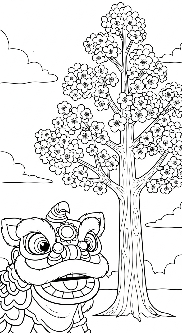 mẫu hình tô màu đầu lân cho bé