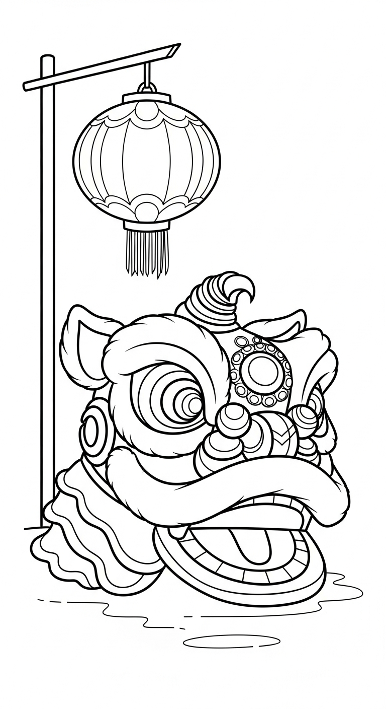 hình tô màu đầu lân cho bé 7 tuổi