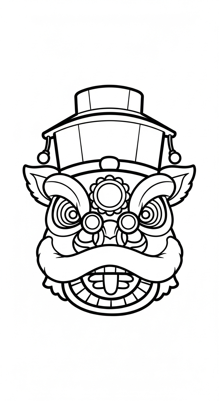 in hình tô màu đầu lân cho bé 5 tuổi