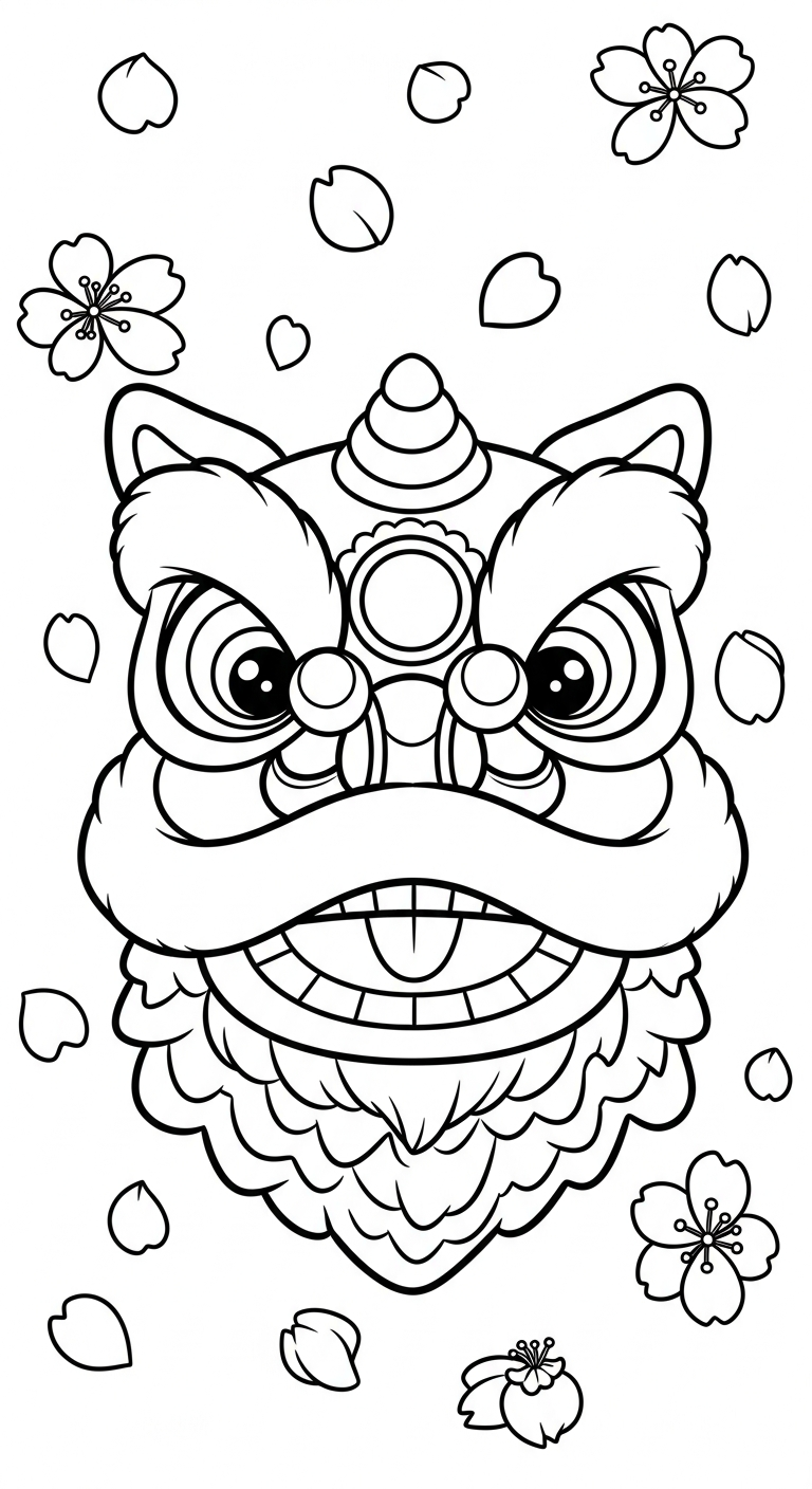 download hình tô màu đầu lân cho bé