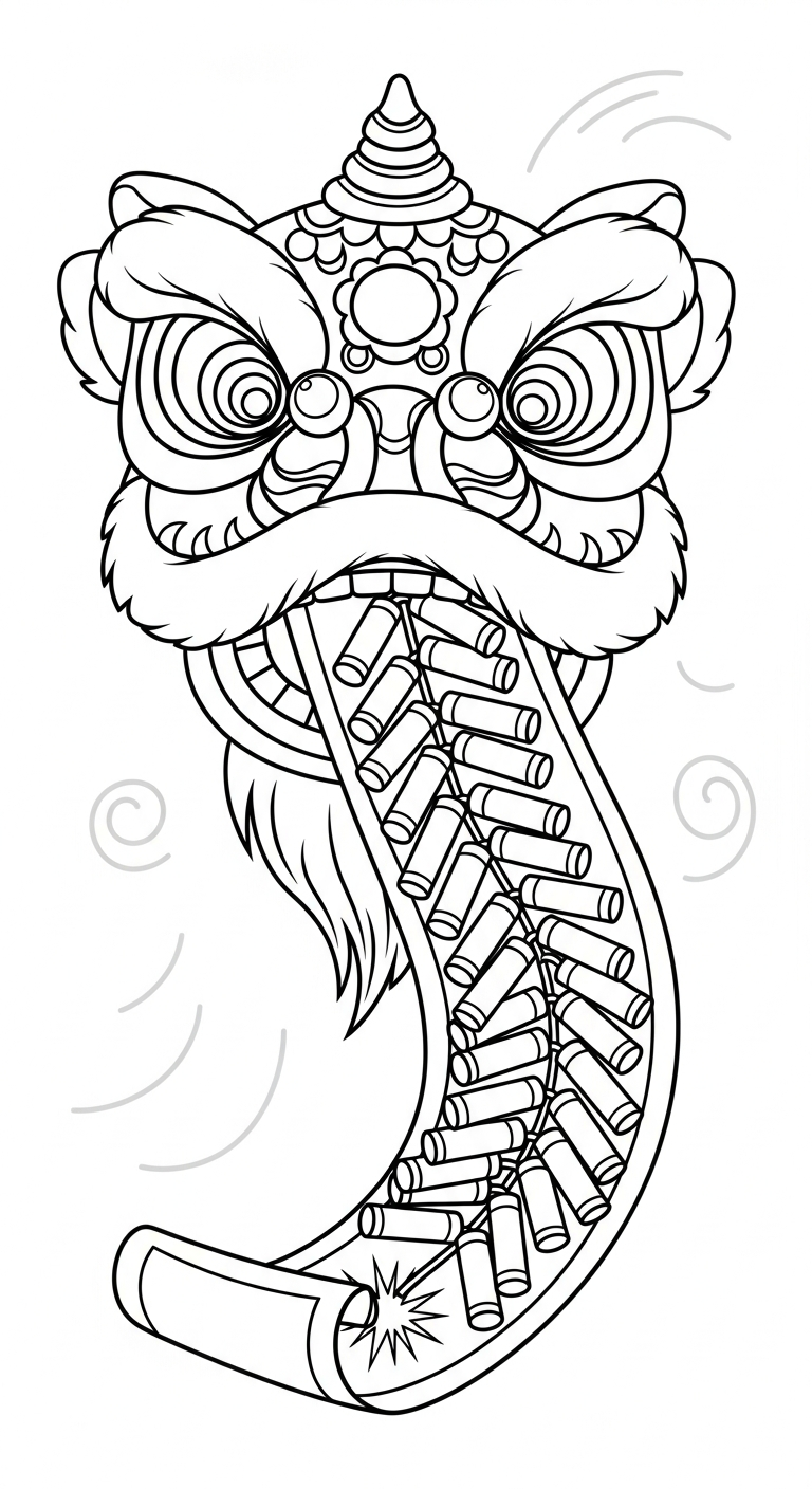 tranh tô màu đầu lân cho bé 6 tuổi 1