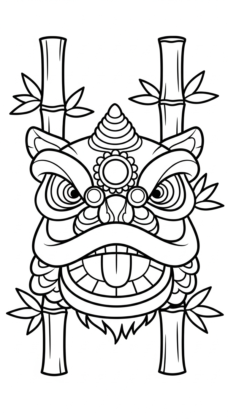 in tranh tô màu đầu lân