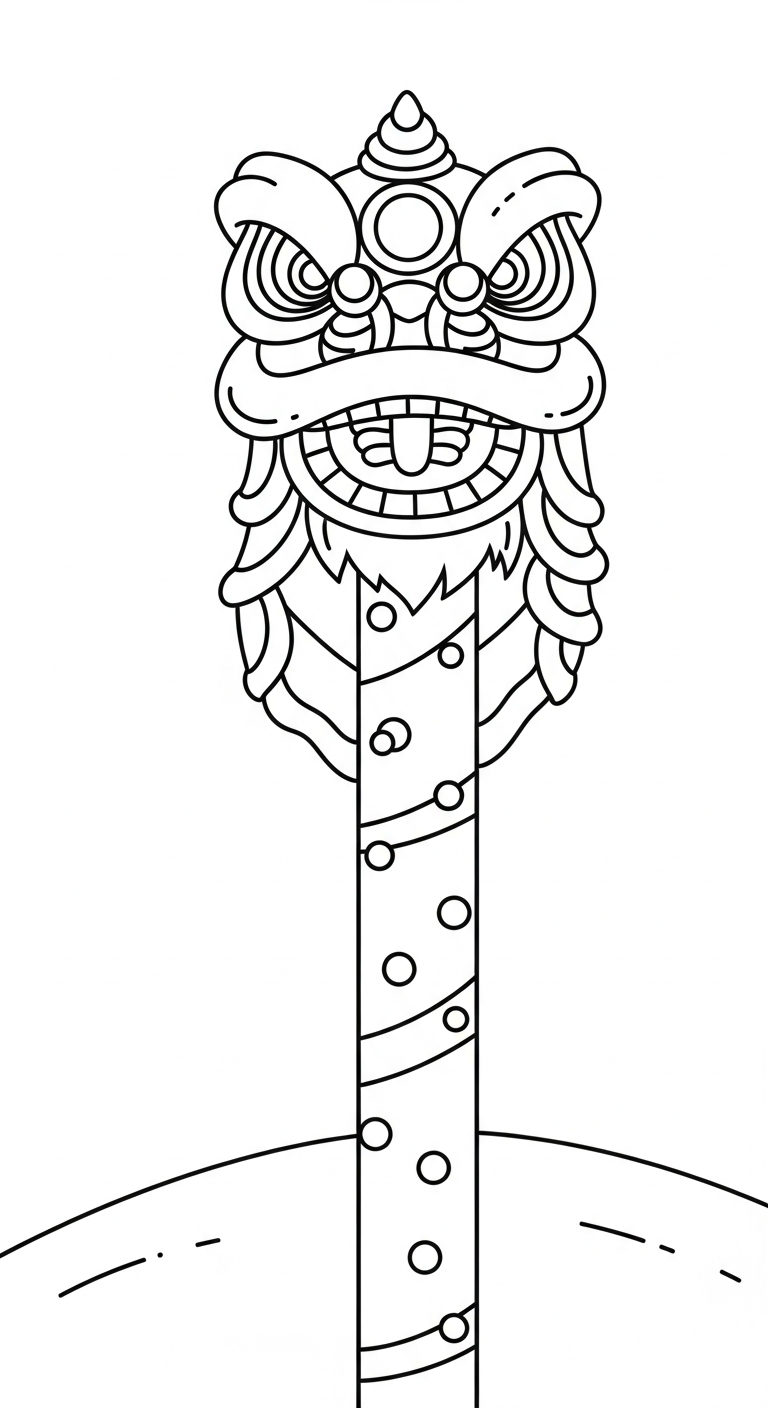 in tranh tô màu đầu lân cho bé 7 tuổi