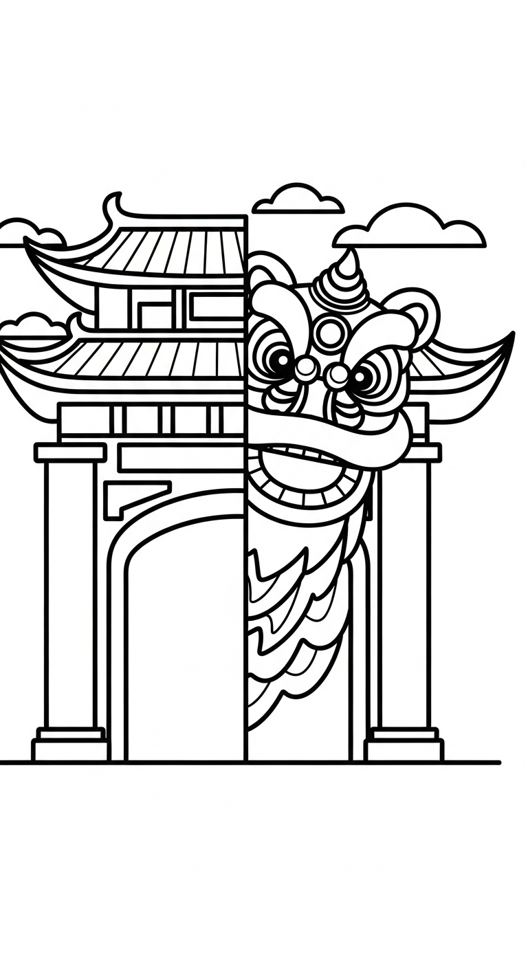 tranh tô màu đầu lân cho bé tải miễn phí