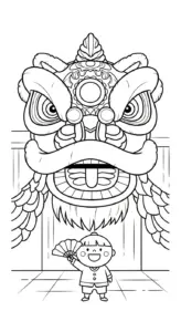 in tranh tô màu đầu lân miễn phí