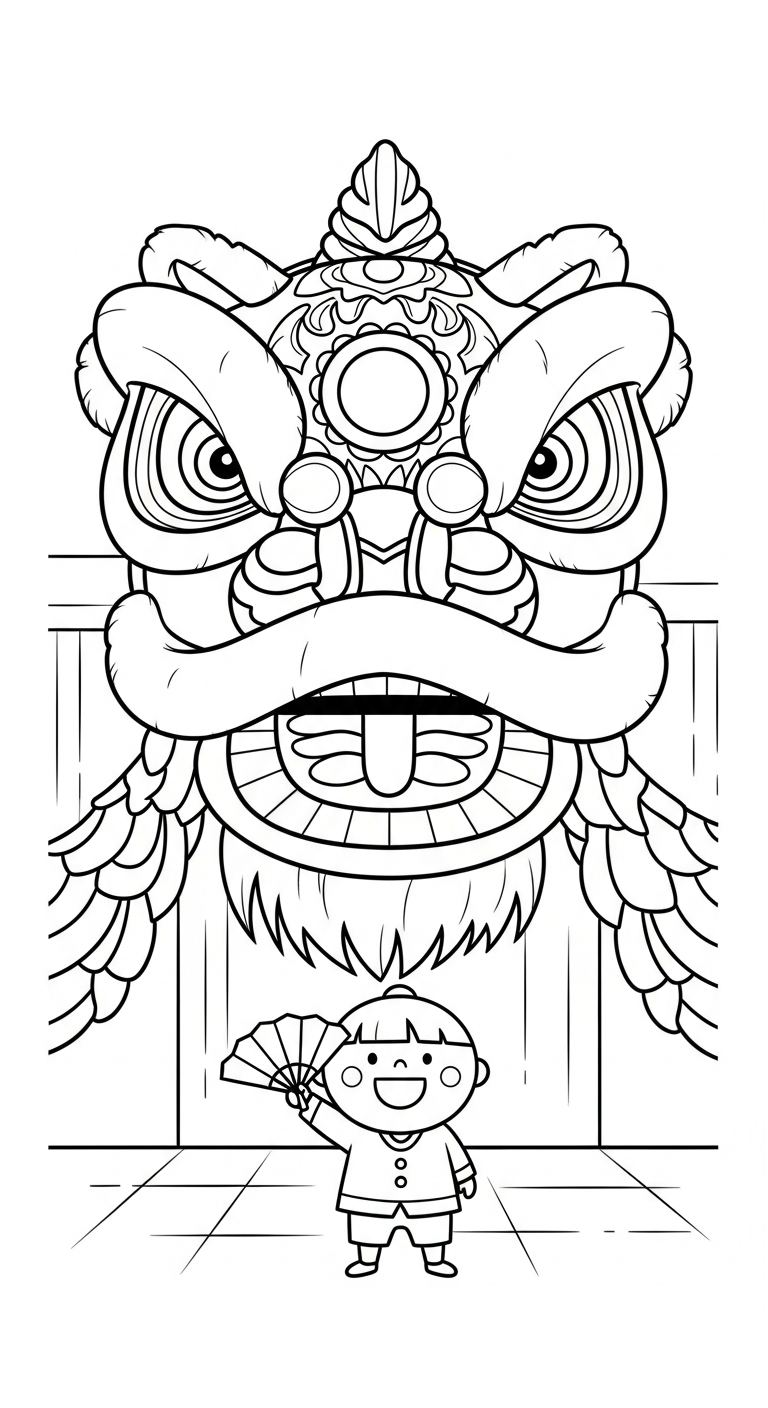 in tranh tô màu đầu lân miễn phí