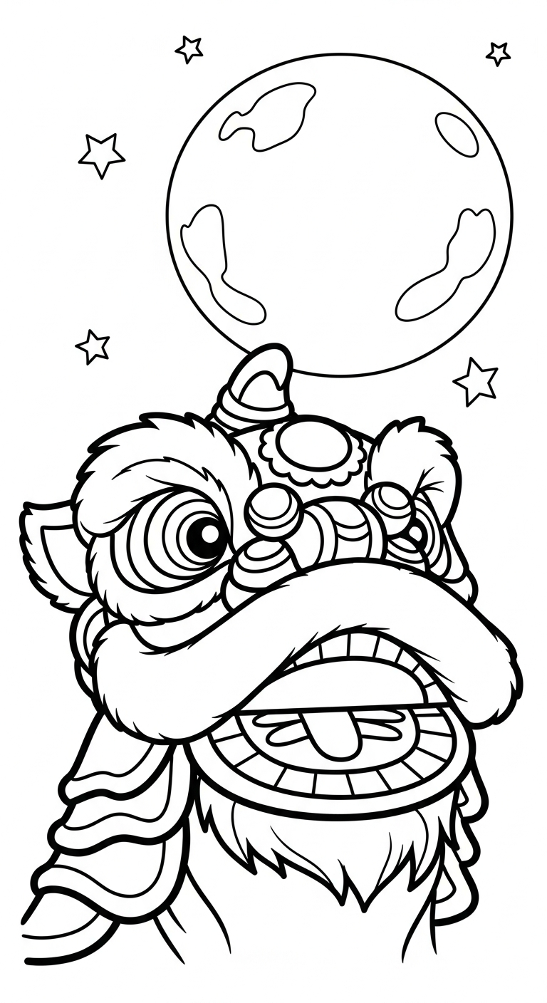 tranh tô màu đầu lân cho bé 7 tuổi miễn phí