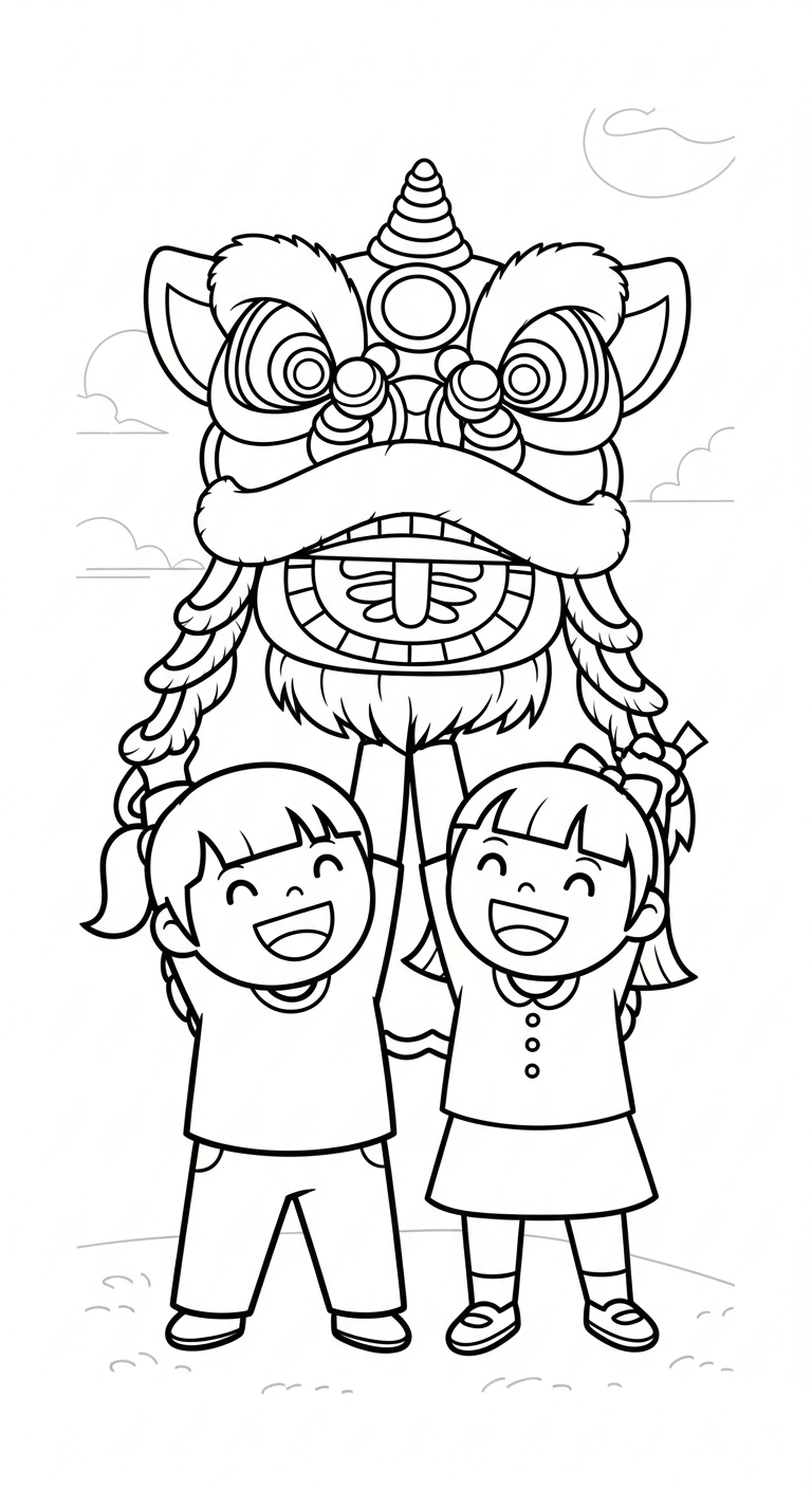 tranh tô màu đầu lân cho bé 5 tuổi