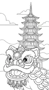 in hình tô màu đầu lân cho bé 3 tuổi
