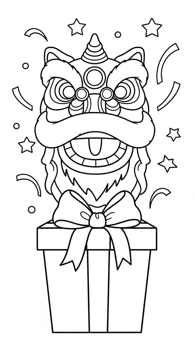 in hình tô màu đầu lân cho bé 6 tuổi