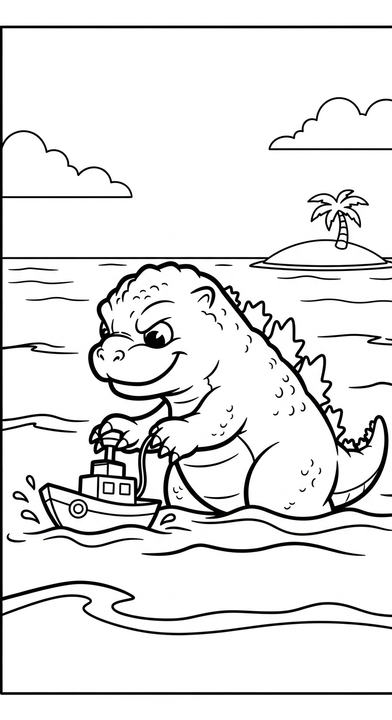 hình tô màu godzilla cho bé tải miễn phí