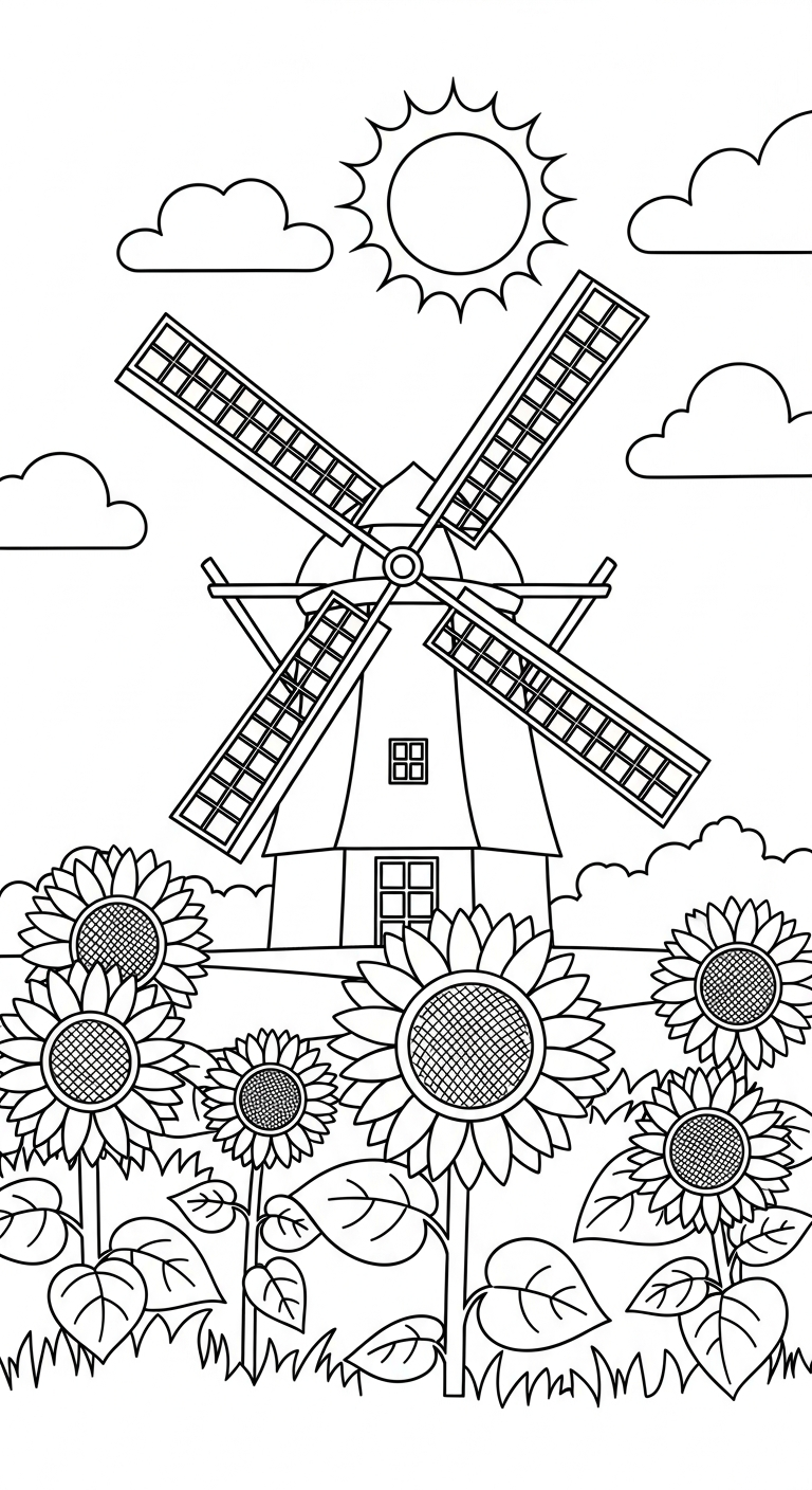 tranh tô màu hoa hướng dương cho bé 4 tuổi