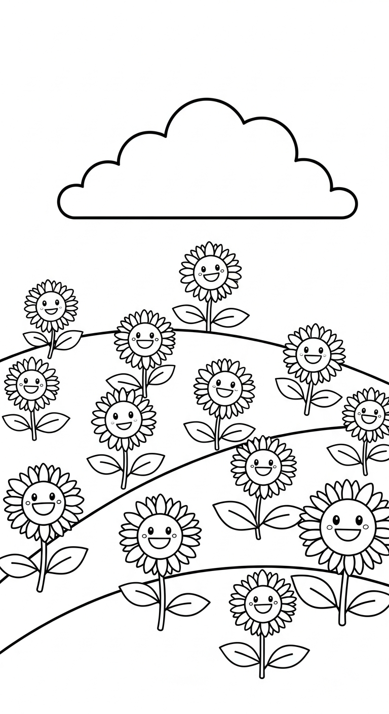 in hình tô màu hoa hướng dương cho bé 8 tuổi