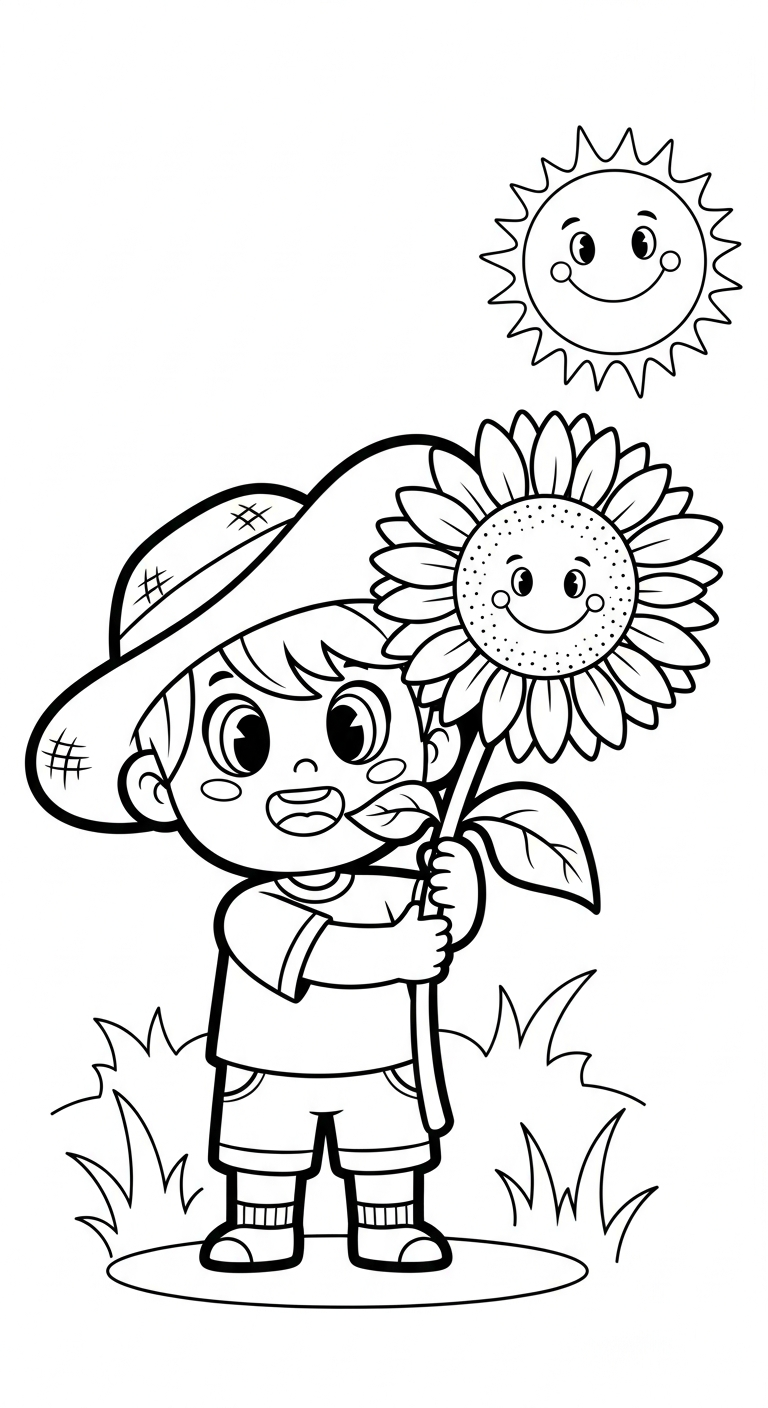 in hình tô màu hoa hướng dương khổ A4