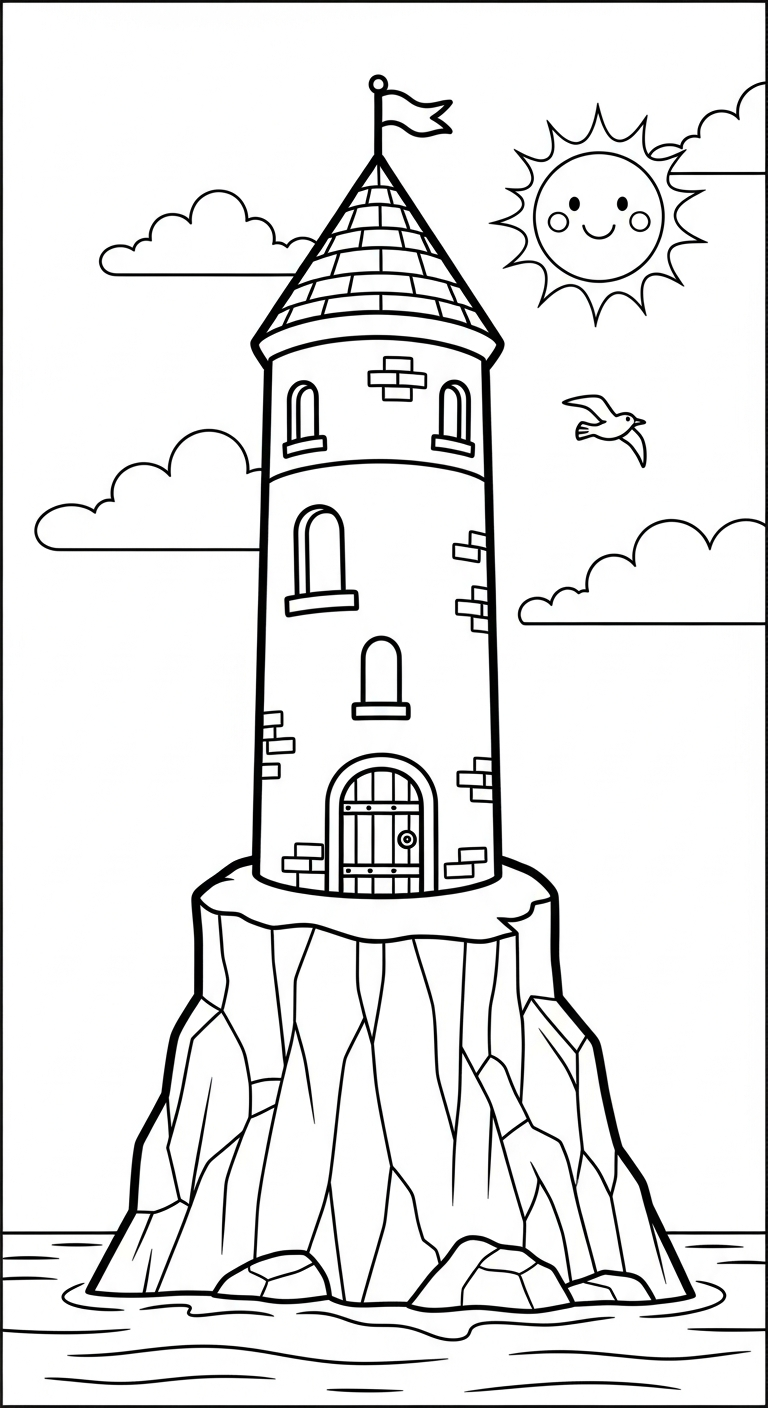 in tranh tô màu lâu đài khổ A4