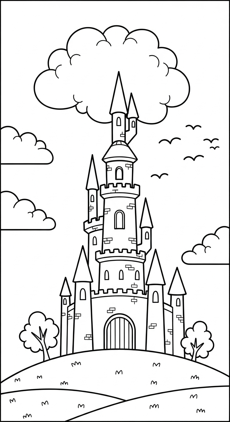 in hình tô màu lâu đài khổ A4