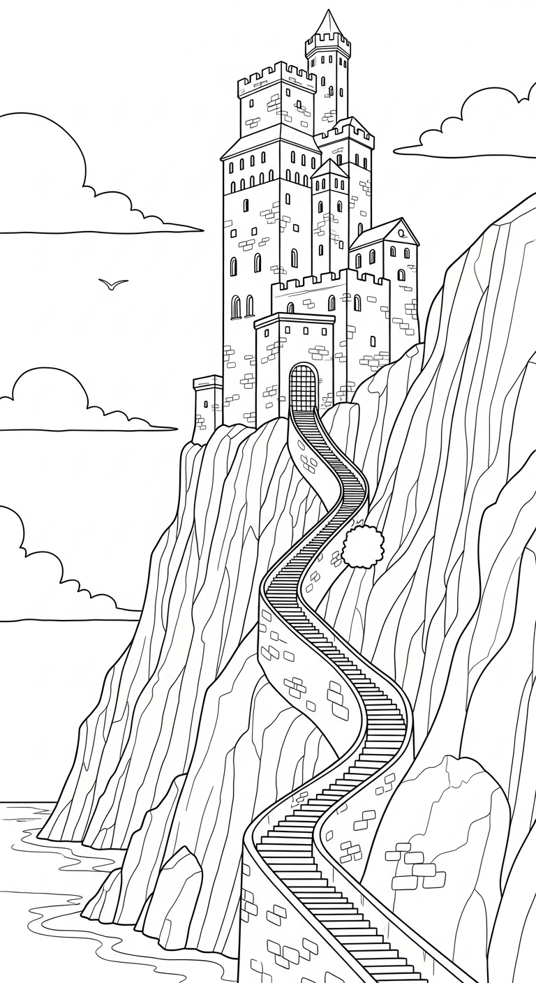 in hình tô màu lâu đài cho bé 4 tuổi