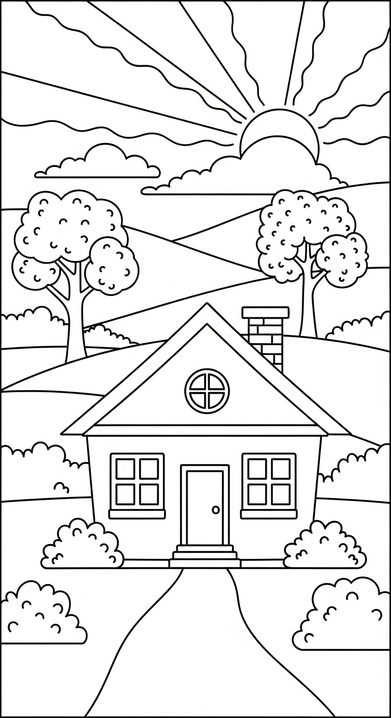 tải tranh tô màu ngôi nhà cho bé 5 tuổi