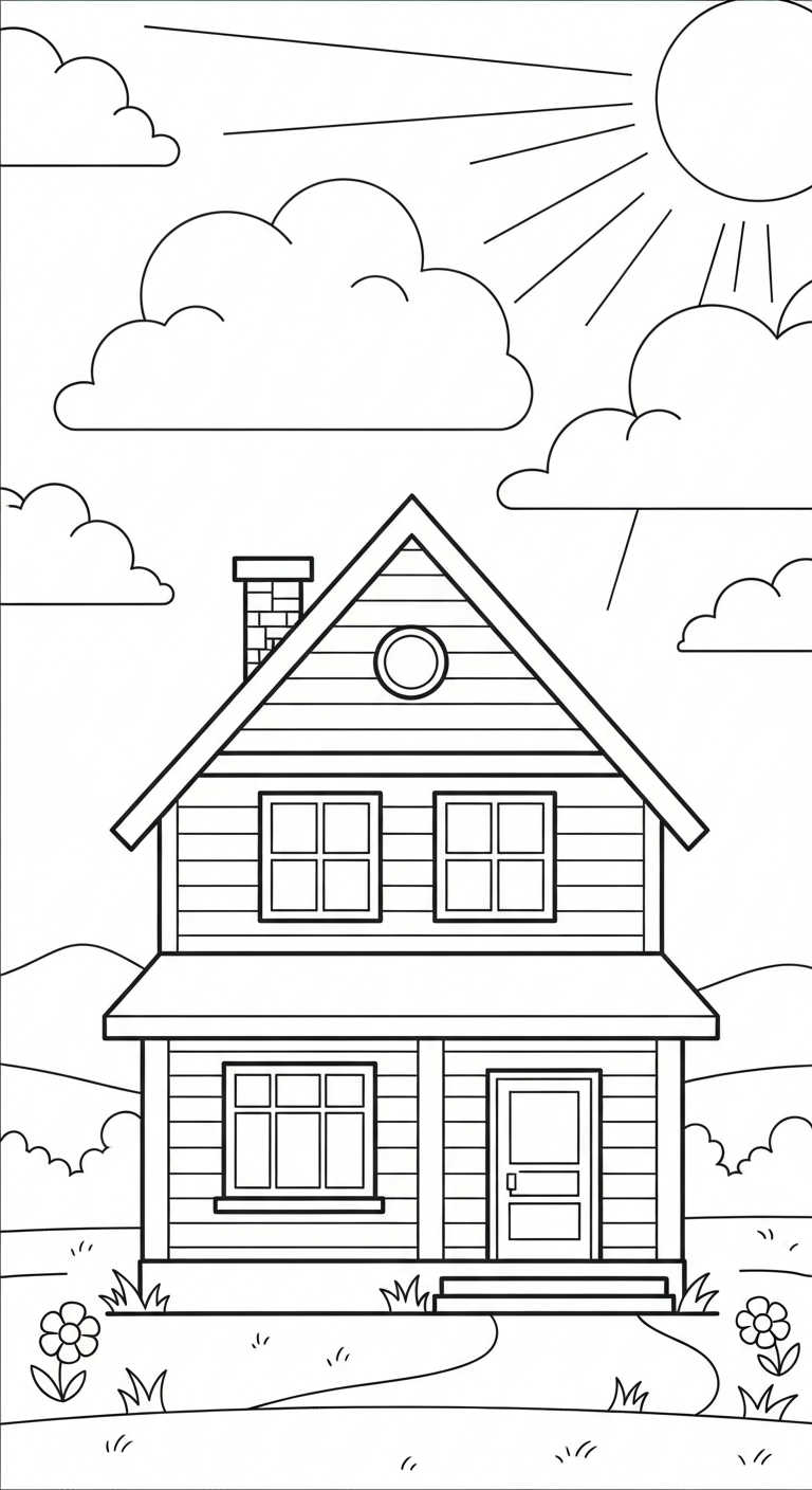 hình tô màu ngôi nhà cho bé 4 tuổi miễn phí