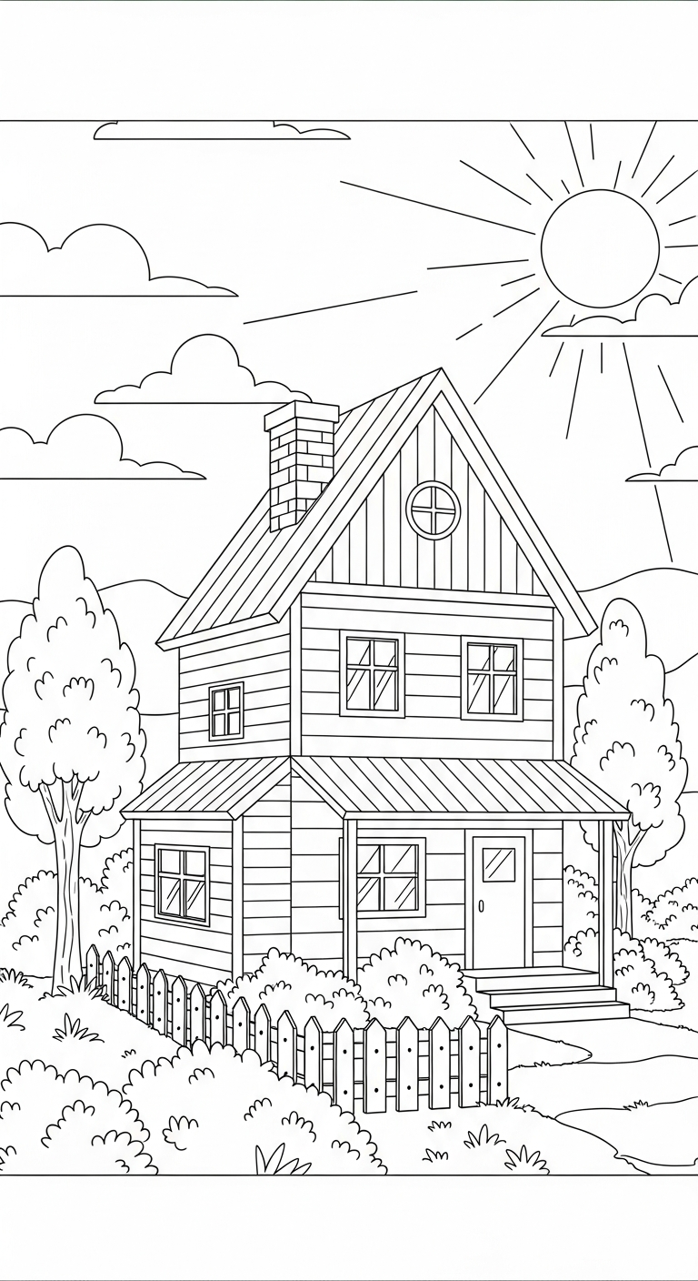 tranh tô màu ngôi nhà cho bé tải về 1
