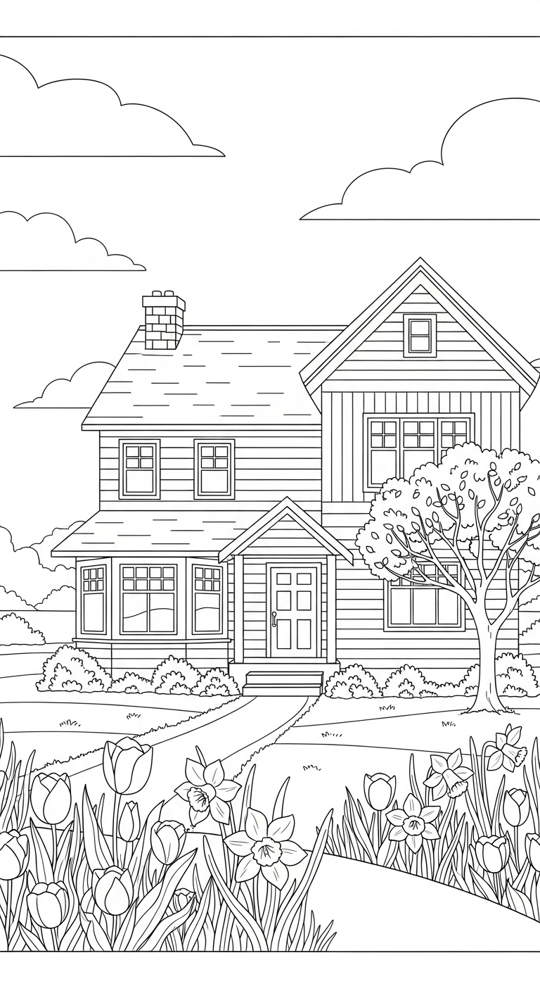 mẫu tranh tô màu ngôi nhà cho bé