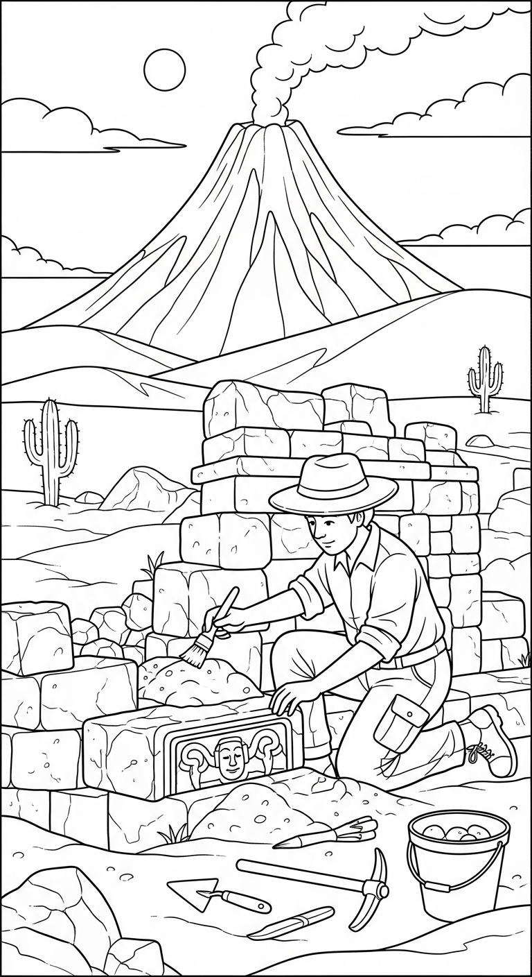tải tranh tô màu núi lửa cho bé 8 tuổi