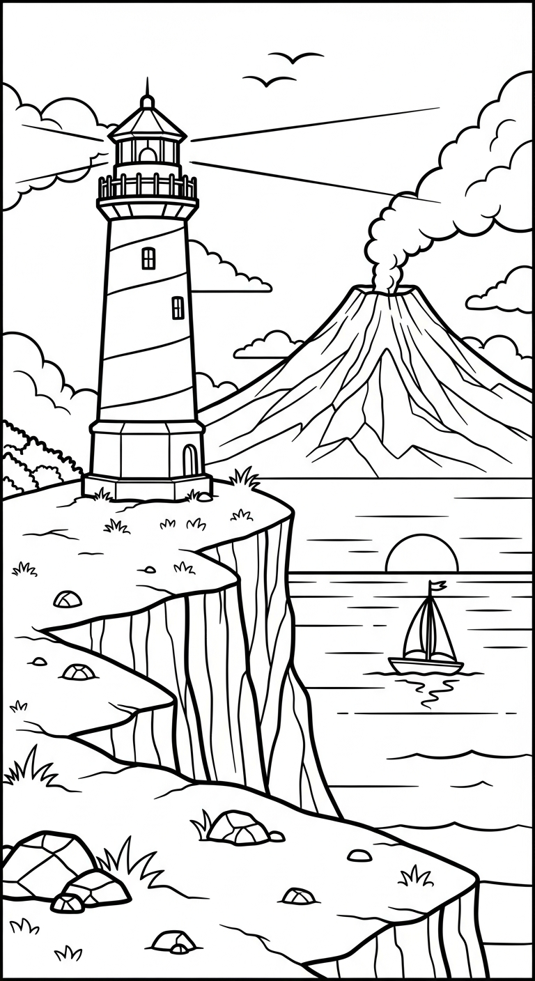 file tranh tô màu núi lửa cho bé in